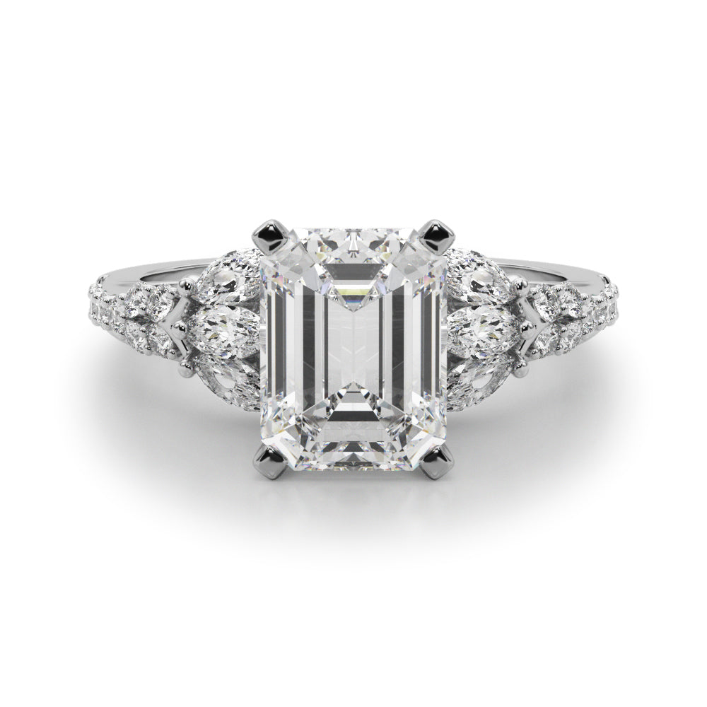 Noble Sidestone Round Diamond Engagement Ring — 9K/18K Gold & Platinum