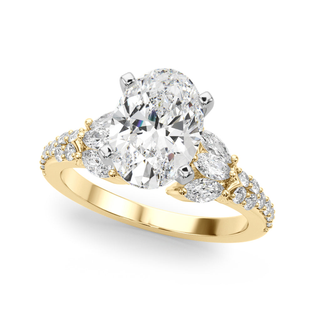 Noble Sidestone Round Diamond Engagement Ring — 9K/18K Gold & Platinum