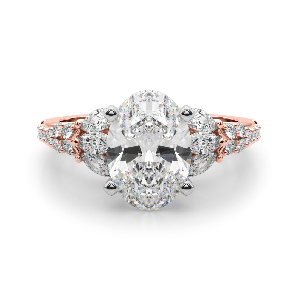 Noble Sidestone Round Diamond Engagement Ring — 9K/18K Gold & Platinum