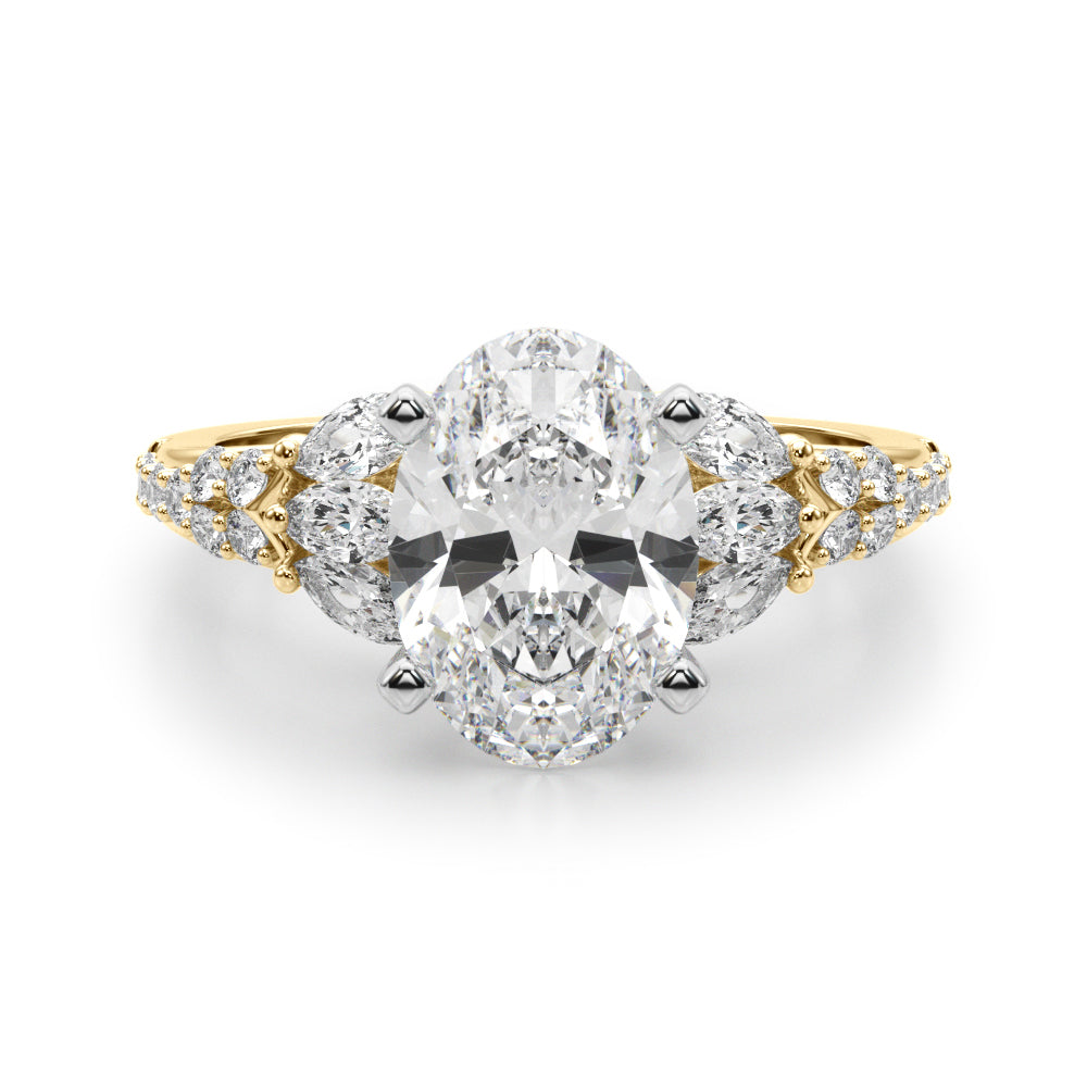 Noble Sidestone Round Diamond Engagement Ring — 9K/18K Gold & Platinum