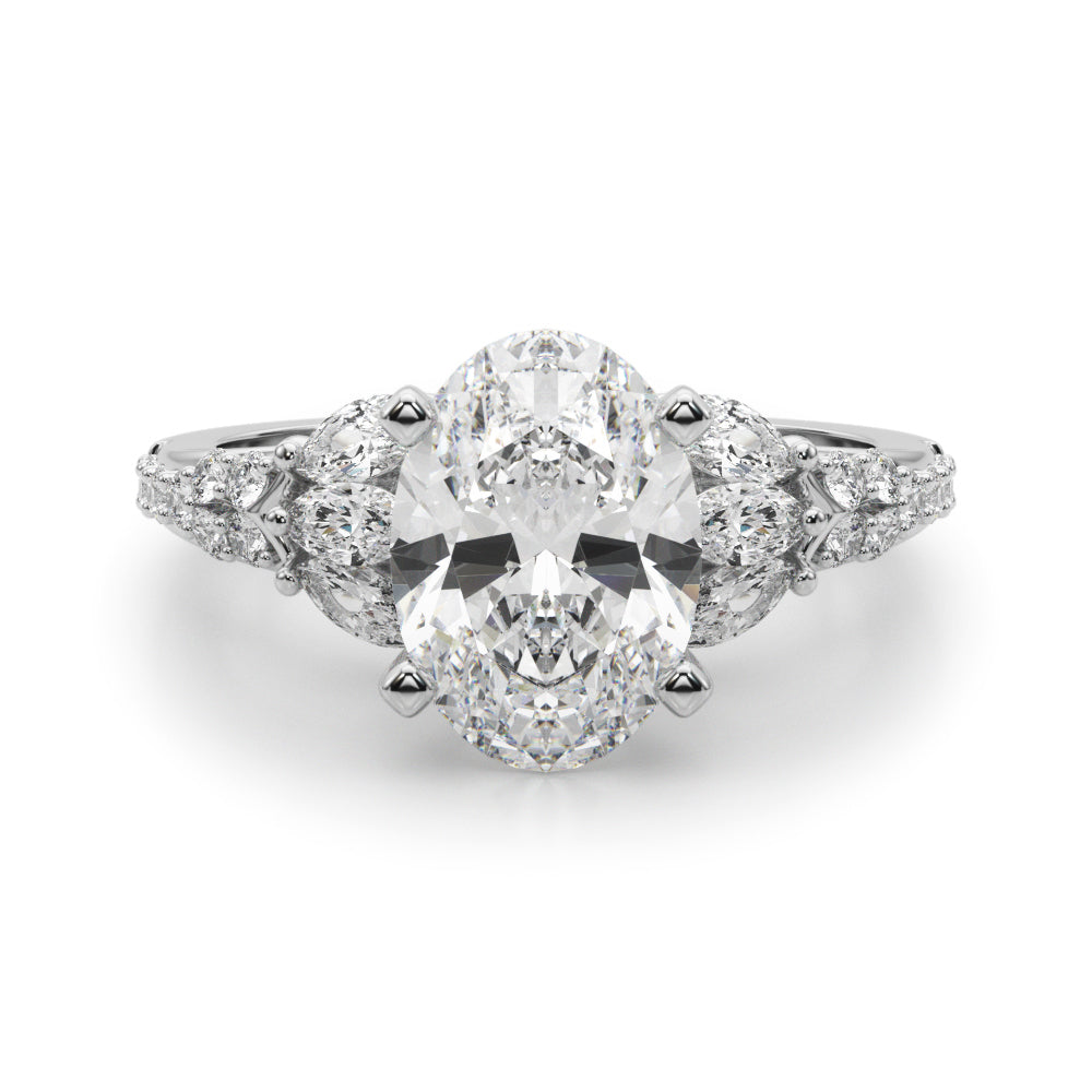 Noble Sidestone Round Diamond Engagement Ring — 9K/18K Gold & Platinum