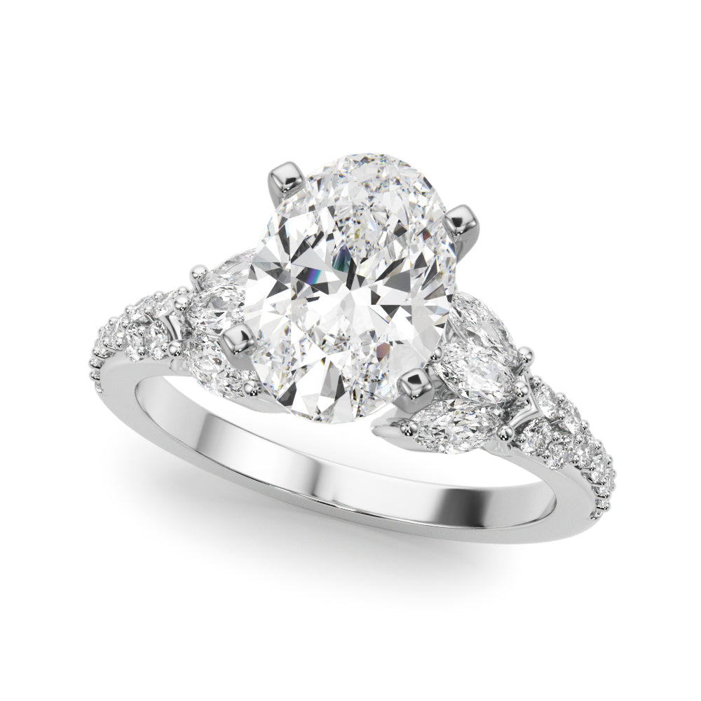 Noble Sidestone Round Diamond Engagement Ring — 9K/18K Gold & Platinum