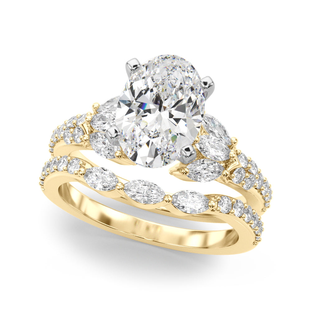 Noble Sidestone Round Diamond Engagement Ring — 9K/18K Gold & Platinum