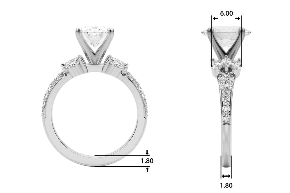 Noble Sidestone Round Diamond Engagement Ring — 9K/18K Gold & Platinum
