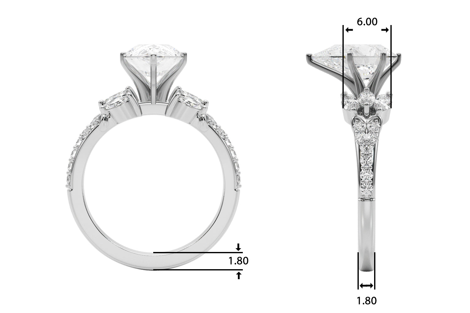 Noble Sidestone Round Diamond Engagement Ring — 9K/18K Gold & Platinum