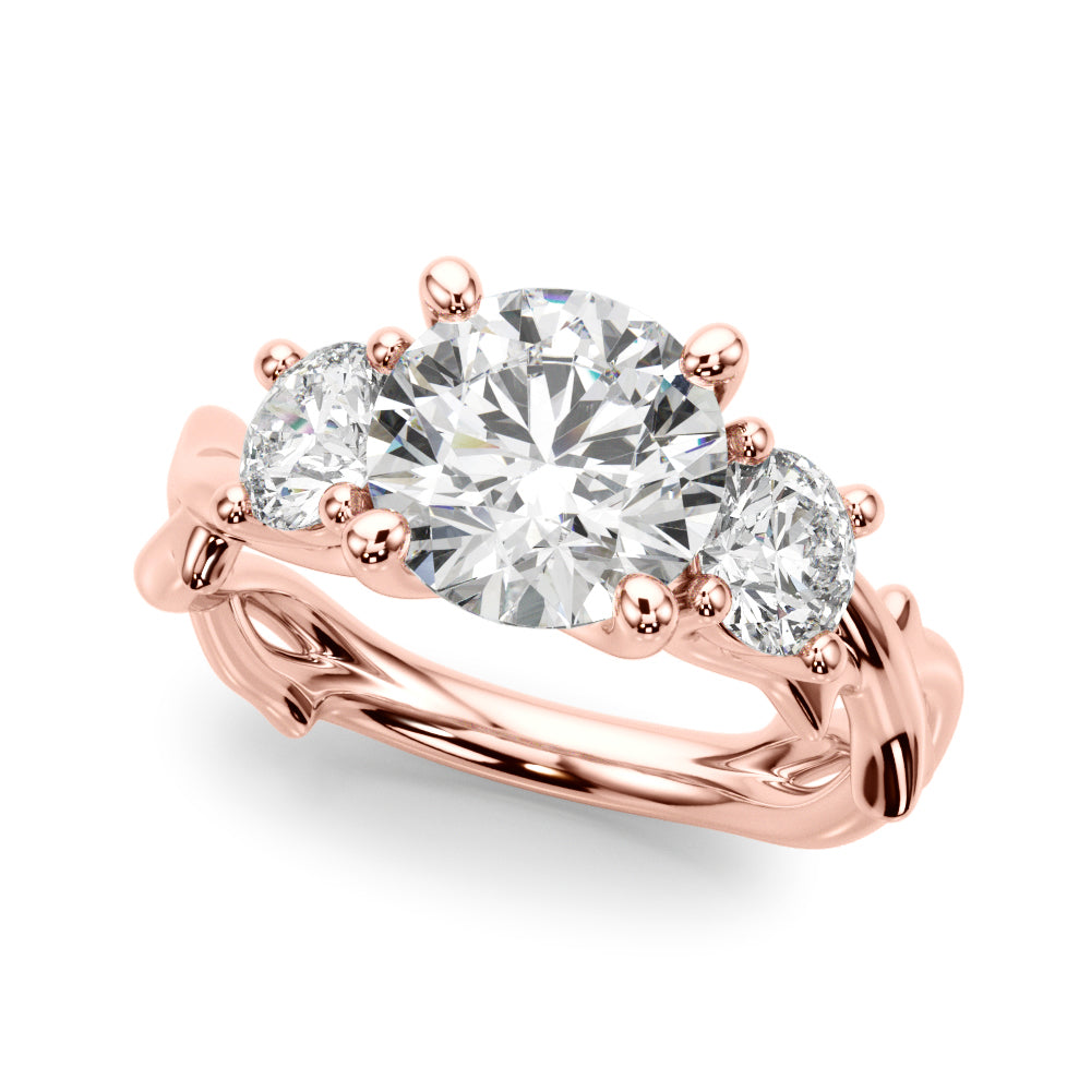 Regal Three-Stone Ring With Twisted Shank Round Diamond Engagement Ring — 9K/18K Gold & Platinum