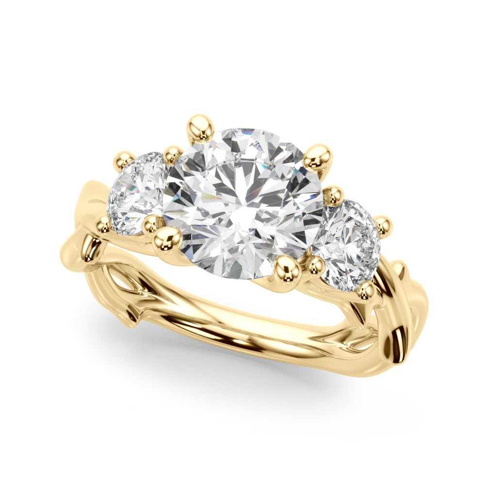 Regal Three-Stone Ring With Twisted Shank Round Diamond Engagement Ring — 9K/18K Gold & Platinum