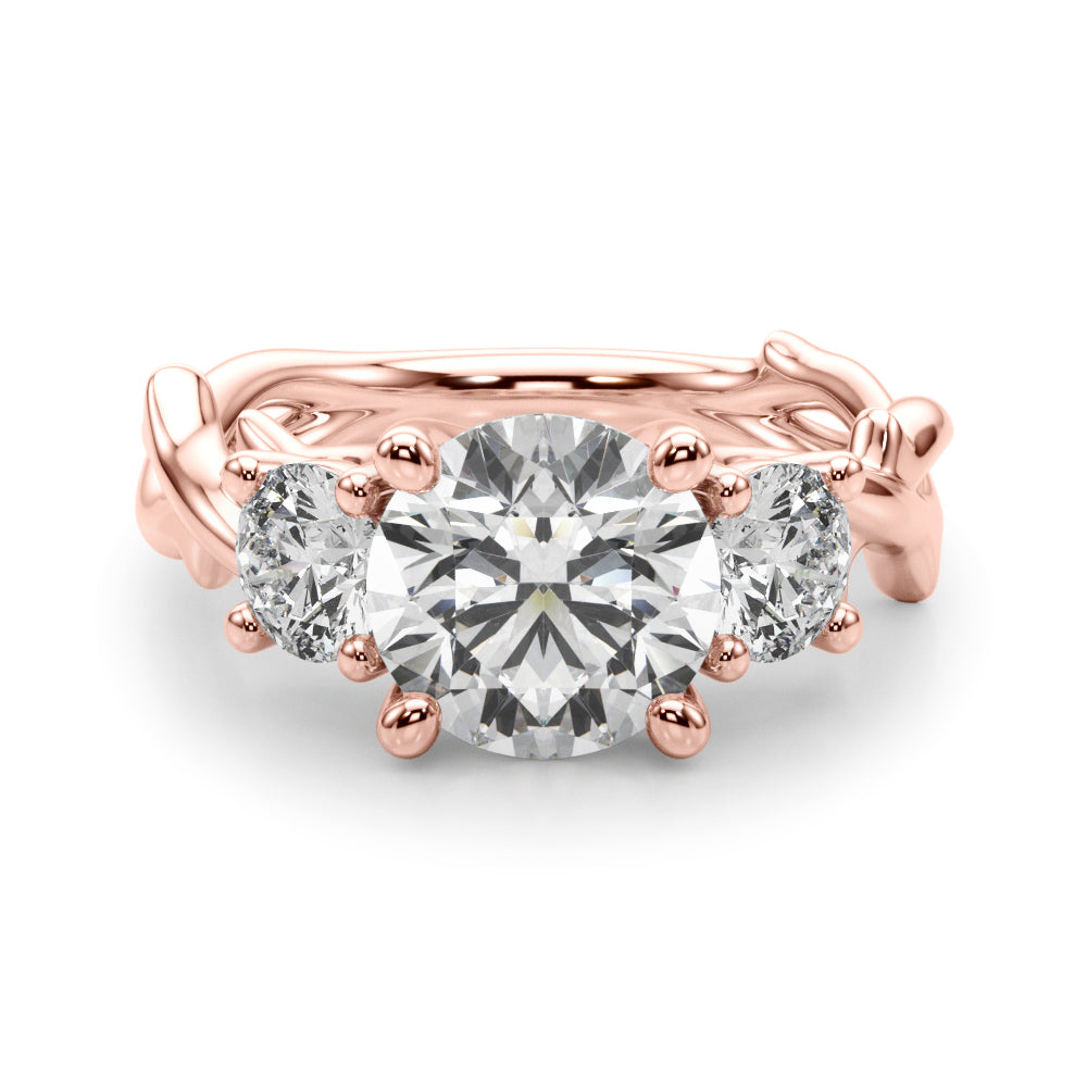 Regal Three-Stone Ring With Twisted Shank Round Diamond Engagement Ring — 9K/18K Gold & Platinum