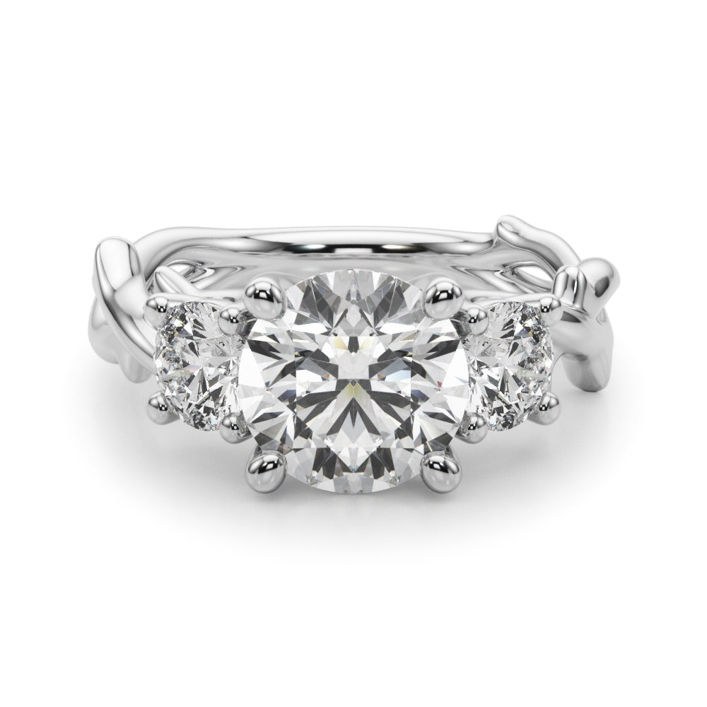 Regal Three-Stone Ring With Twisted Shank Round Diamond Engagement Ring — 9K/18K Gold & Platinum