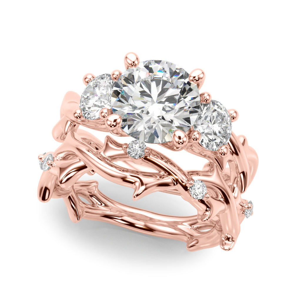 Regal Three-Stone Ring With Twisted Shank Round Diamond Engagement Ring — 9K/18K Gold & Platinum