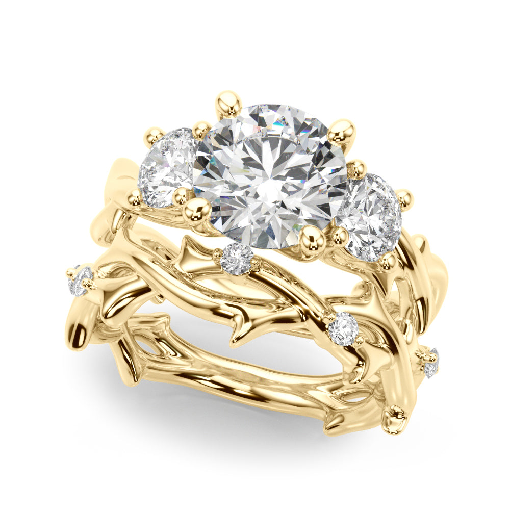 Regal Three-Stone Ring With Twisted Shank Round Diamond Engagement Ring — 9K/18K Gold & Platinum