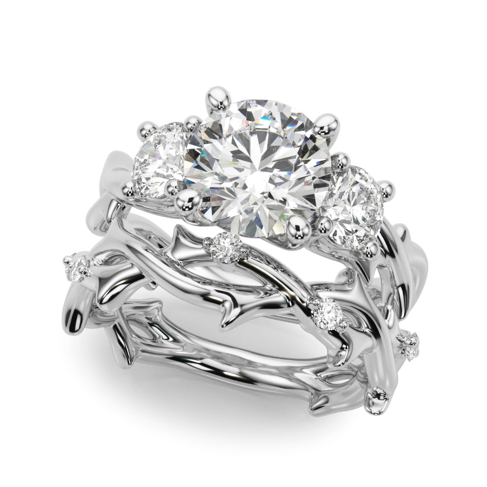 Regal Three-Stone Ring With Twisted Shank Round Diamond Engagement Ring — 9K/18K Gold & Platinum