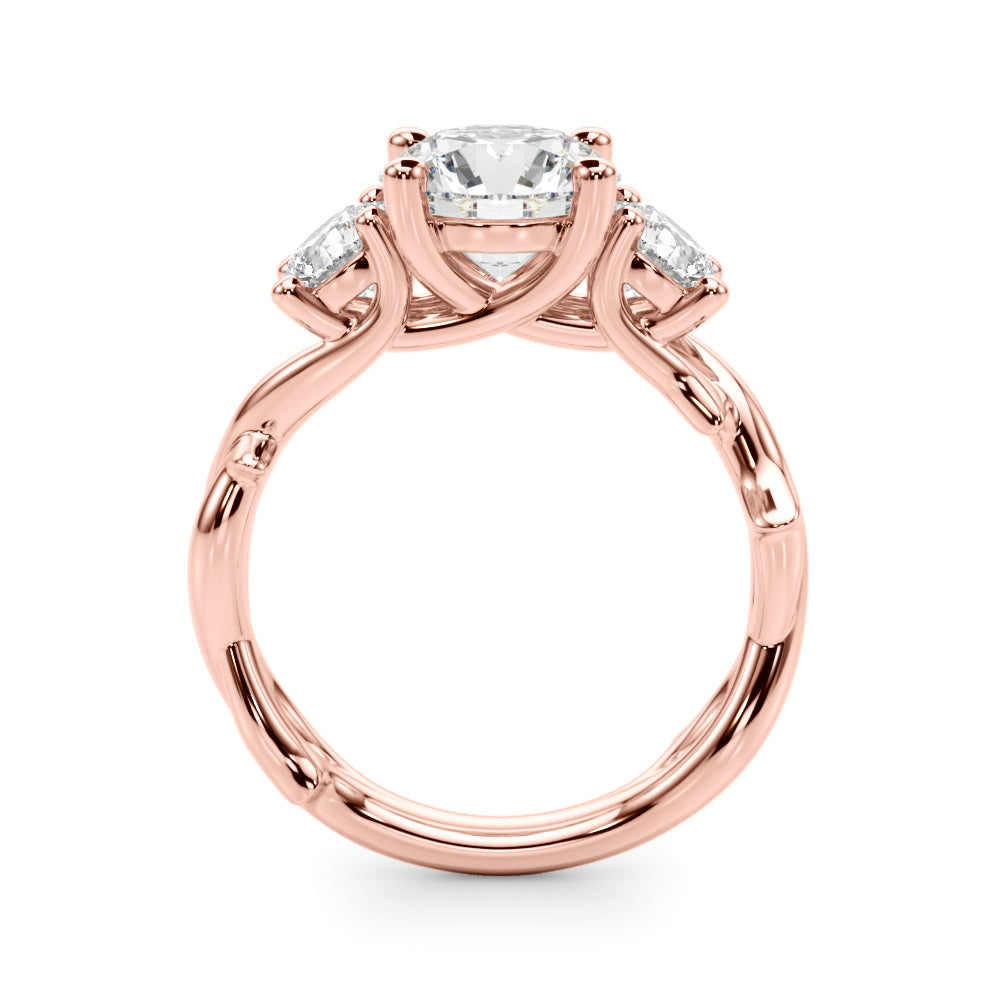 Regal Three-Stone Ring With Twisted Shank Round Diamond Engagement Ring — 9K/18K Gold & Platinum