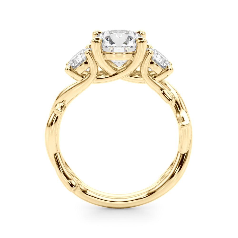 Regal Three-Stone Ring With Twisted Shank Round Diamond Engagement Ring — 9K/18K Gold & Platinum