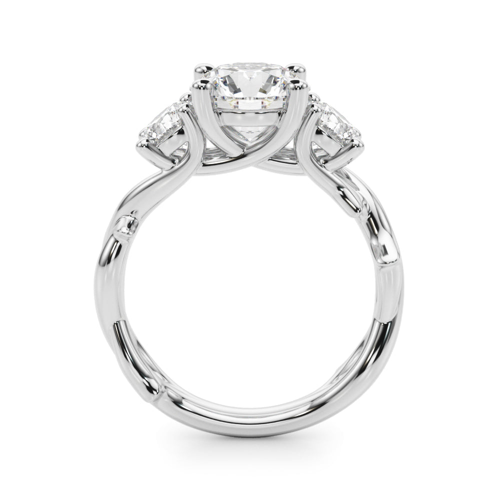 Regal Three-Stone Ring With Twisted Shank Round Diamond Engagement Ring — 9K/18K Gold & Platinum
