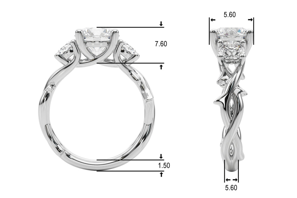 Regal Three-Stone Ring With Twisted Shank Round Diamond Engagement Ring — 9K/18K Gold & Platinum