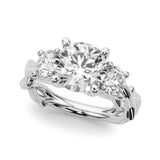 Regal Three-Stone Ring With Twisted Shank Round Diamond Engagement Ring — 9K/18K Gold & Platinum