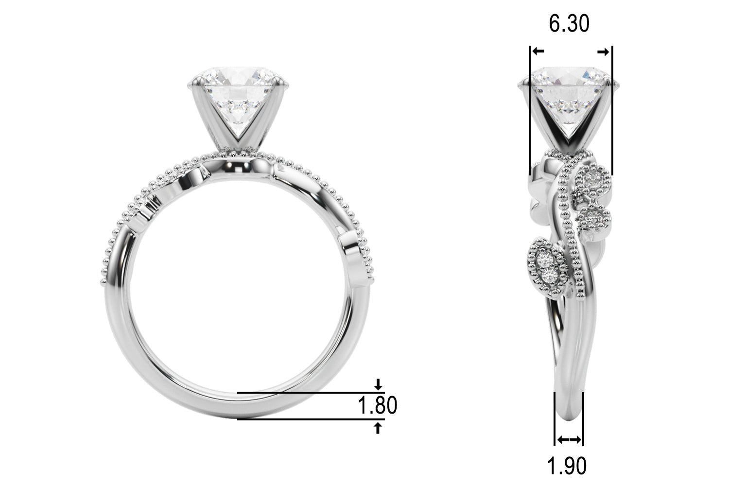 Brilliant Sidestone Round Diamond Engagement Ring — 9K/18K Gold & Platinum