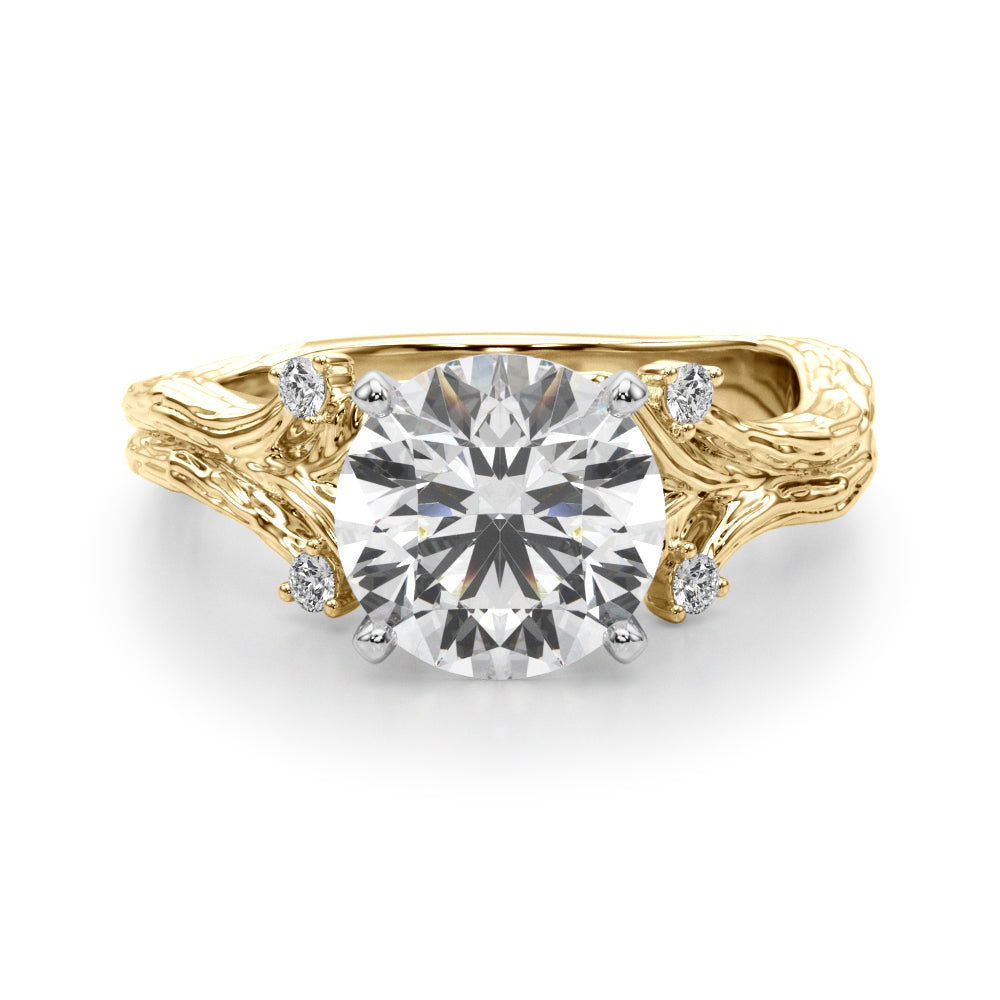 Majestic Sidestone Round Diamond Engagement Ring — 9K/18K Gold & Platinum