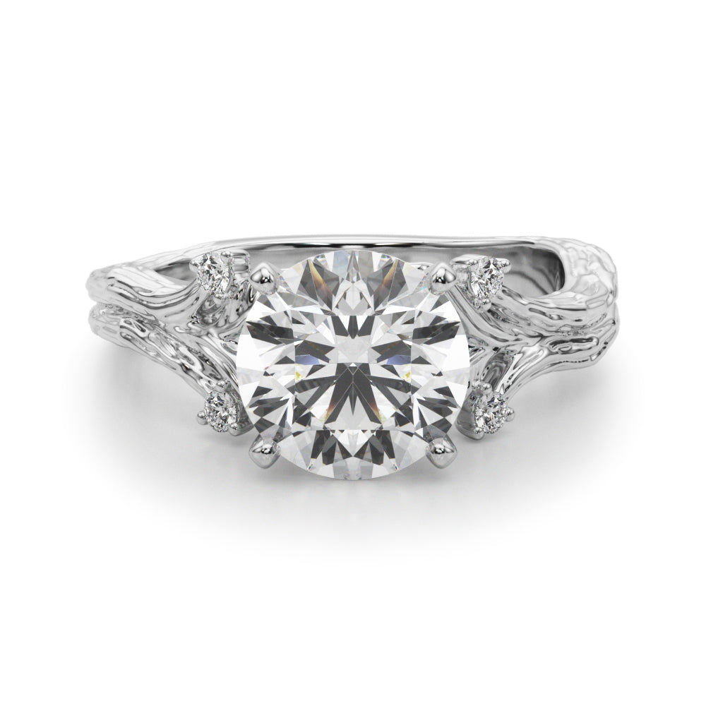 Majestic Sidestone Round Diamond Engagement Ring — 9K/18K Gold & Platinum