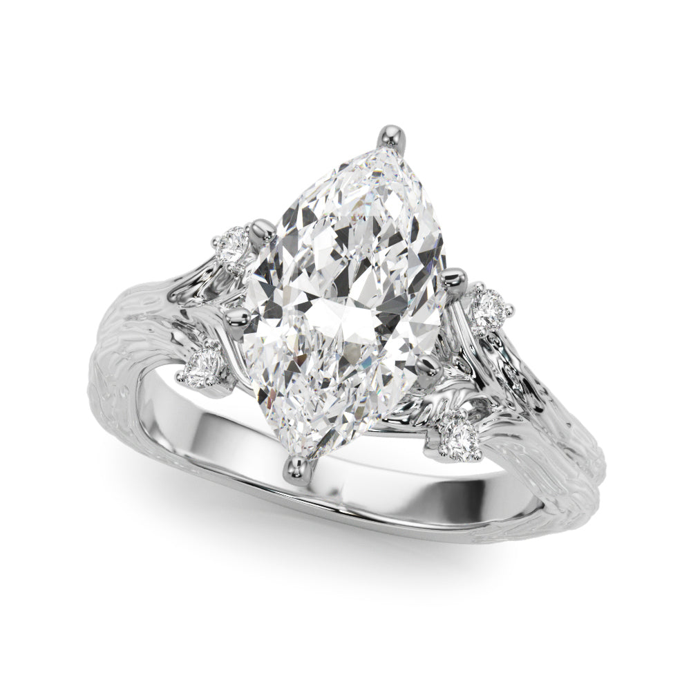 Majestic Sidestone Round Diamond Engagement Ring — 9K/18K Gold & Platinum