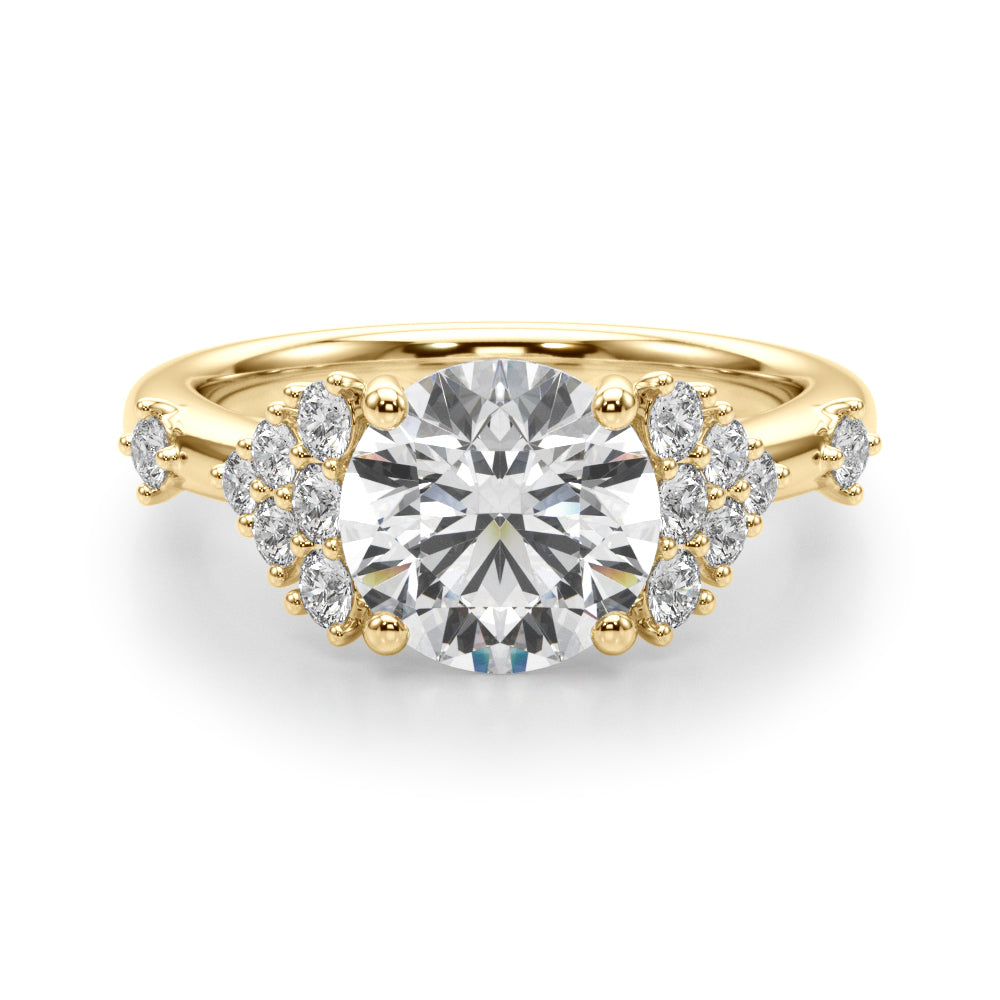 Sculpted Ov Center Round Diamond Engagement Ring — 9K/18K Gold & Platinum