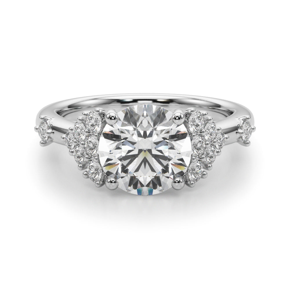 Sculpted Ov Center Round Diamond Engagement Ring — 9K/18K Gold & Platinum