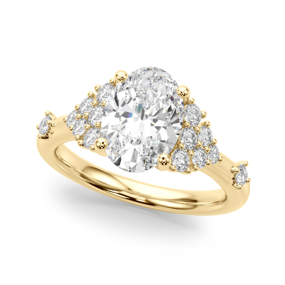 Sculpted Ov Center Round Diamond Engagement Ring — 9K/18K Gold & Platinum