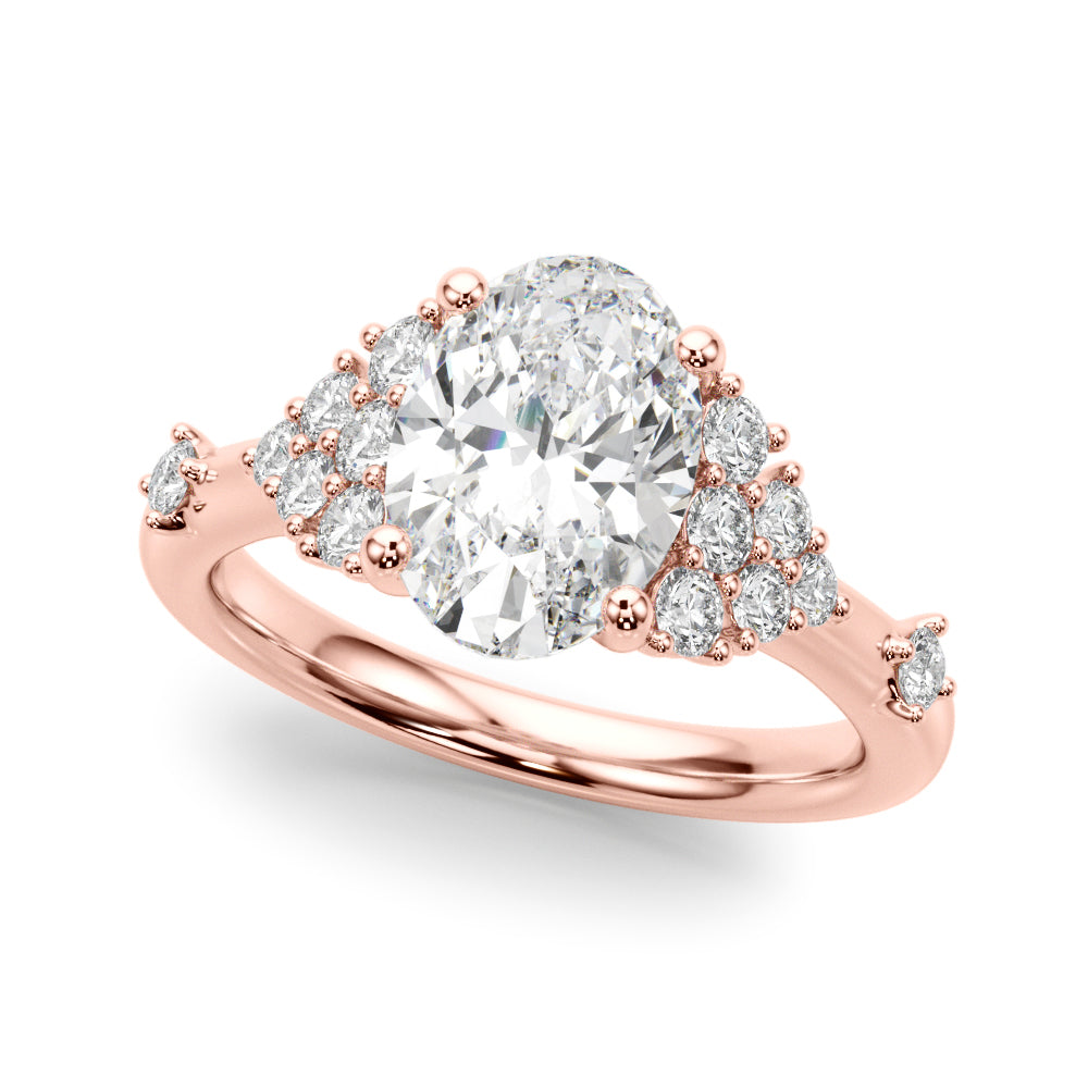 Sculpted Ov Center Round Diamond Engagement Ring — 9K/18K Gold & Platinum
