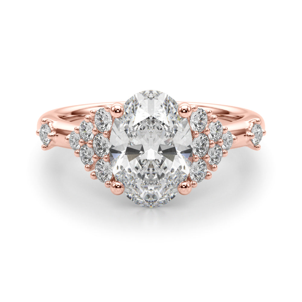Sculpted Ov Center Round Diamond Engagement Ring — 9K/18K Gold & Platinum