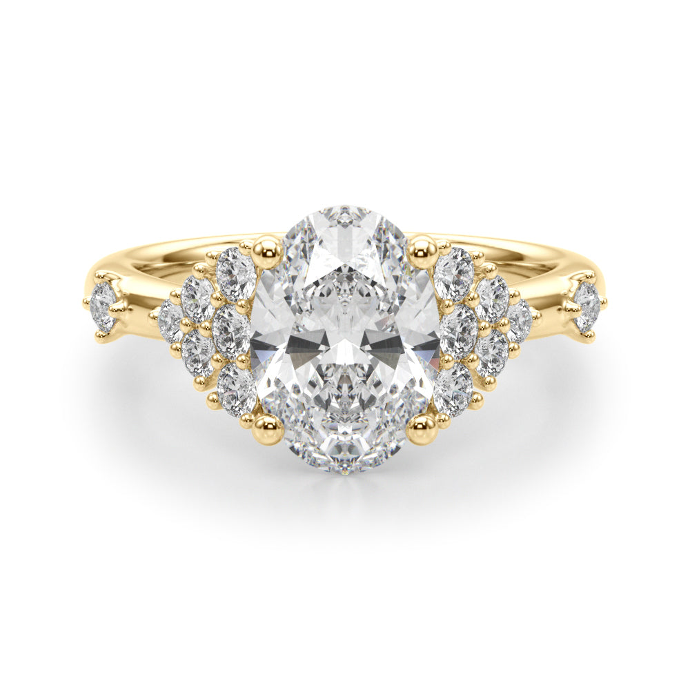 Sculpted Ov Center Round Diamond Engagement Ring — 9K/18K Gold & Platinum