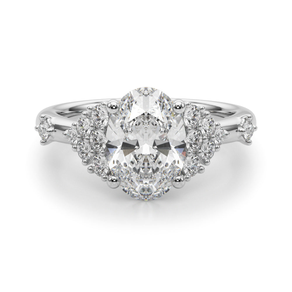 Sculpted Ov Center Round Diamond Engagement Ring — 9K/18K Gold & Platinum
