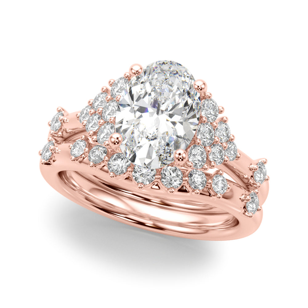 Sculpted Ov Center Round Diamond Engagement Ring — 9K/18K Gold & Platinum