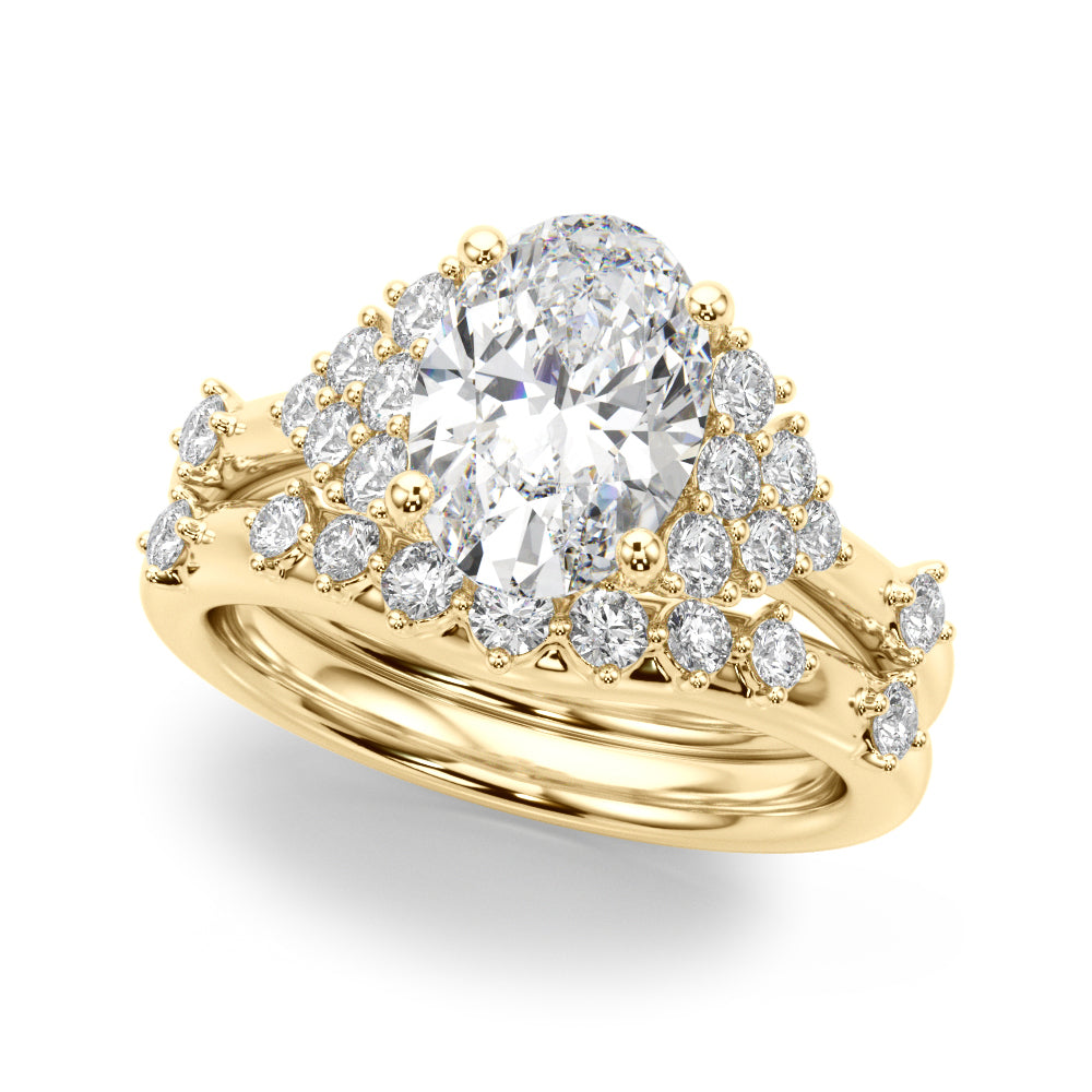 Sculpted Ov Center Round Diamond Engagement Ring — 9K/18K Gold & Platinum