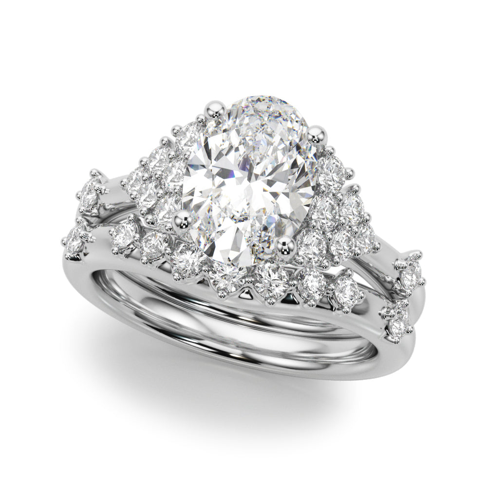 Sculpted Ov Center Round Diamond Engagement Ring — 9K/18K Gold & Platinum