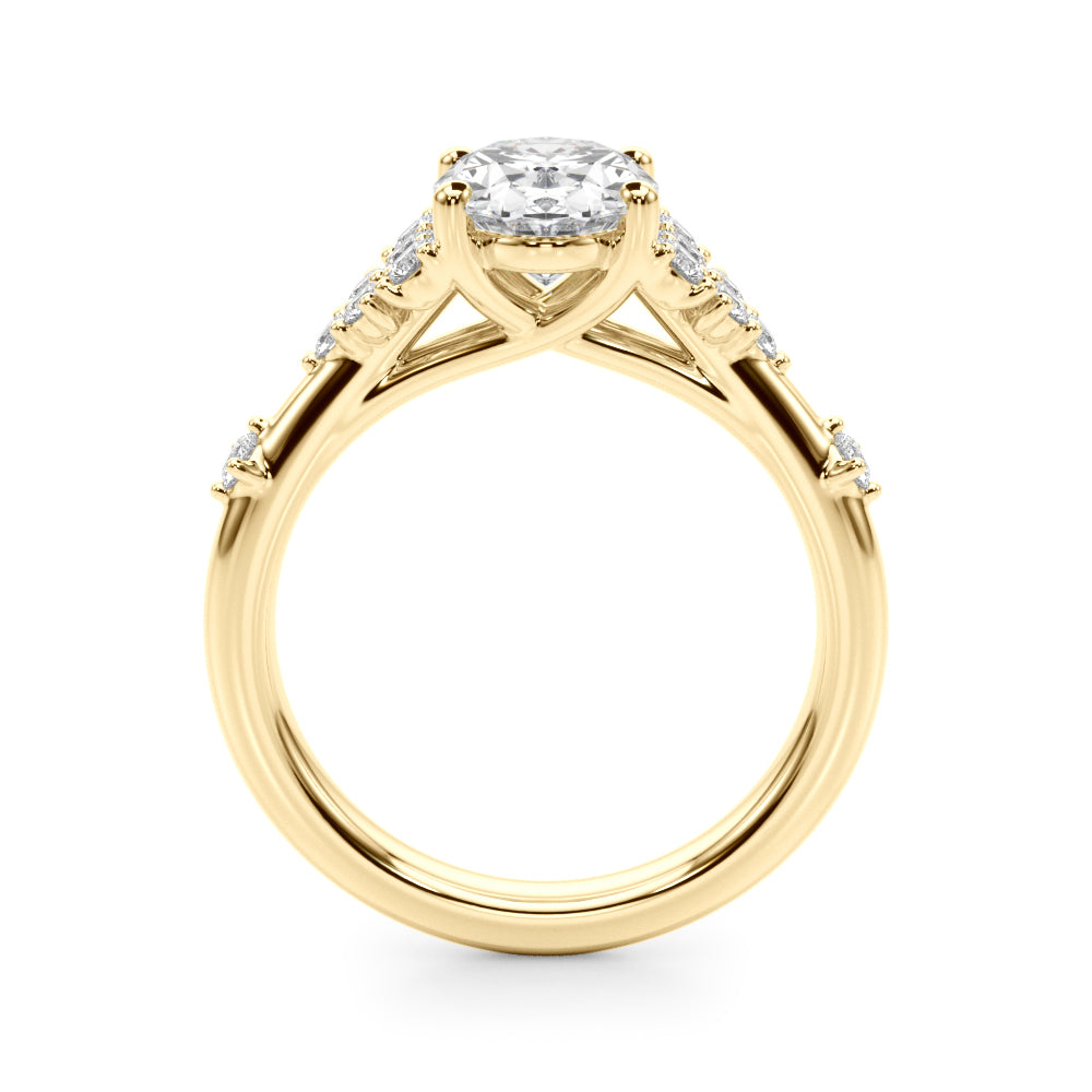 Sculpted Ov Center Round Diamond Engagement Ring — 9K/18K Gold & Platinum
