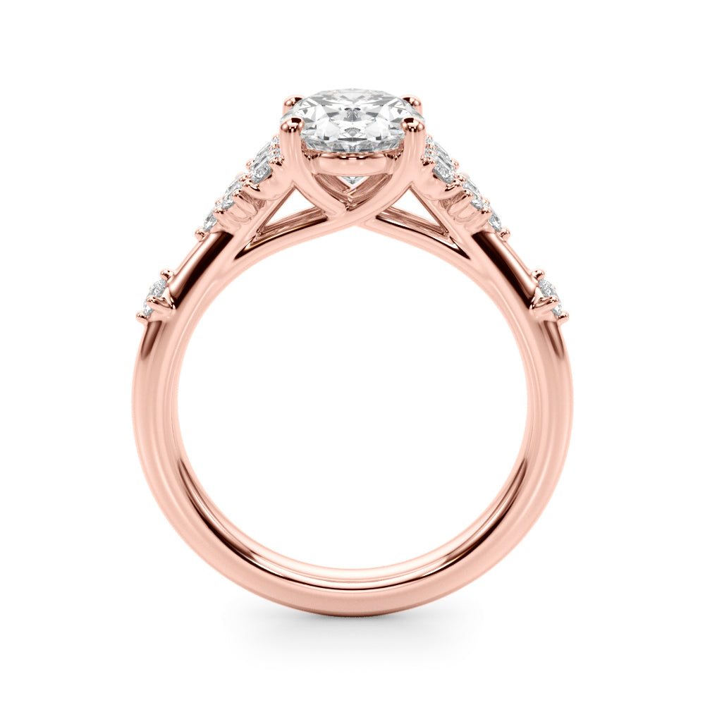 Sculpted Ov Center Round Diamond Engagement Ring — 9K/18K Gold & Platinum