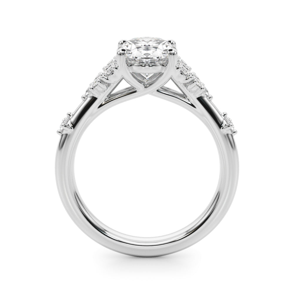 Sculpted Ov Center Round Diamond Engagement Ring — 9K/18K Gold & Platinum