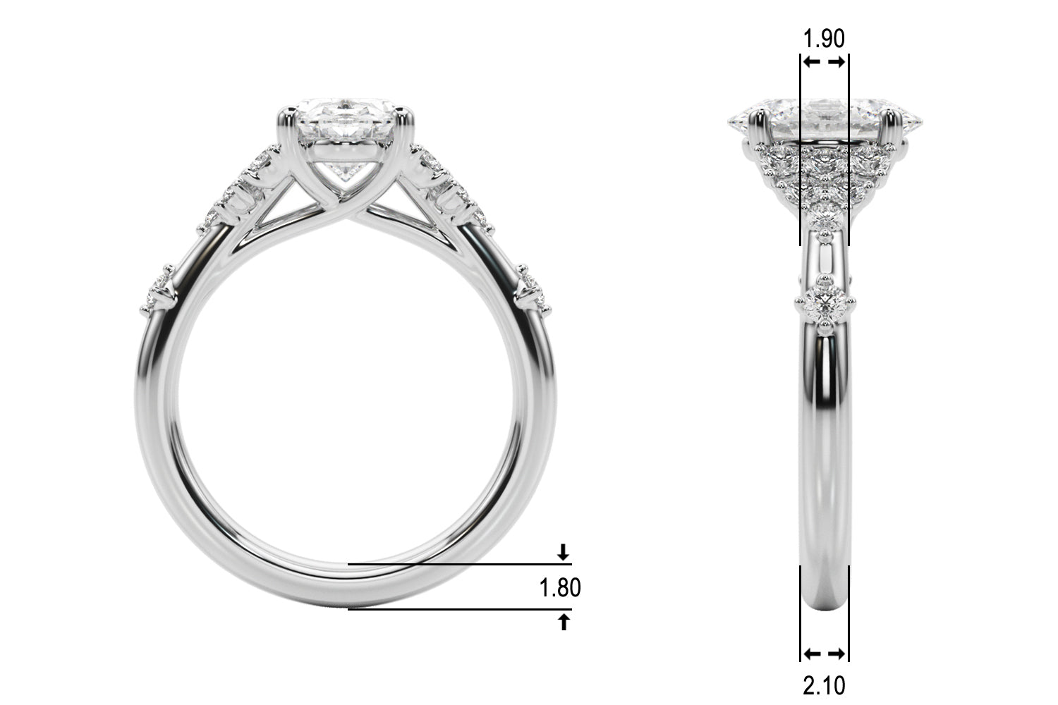 Sculpted Ov Center Round Diamond Engagement Ring — 9K/18K Gold & Platinum