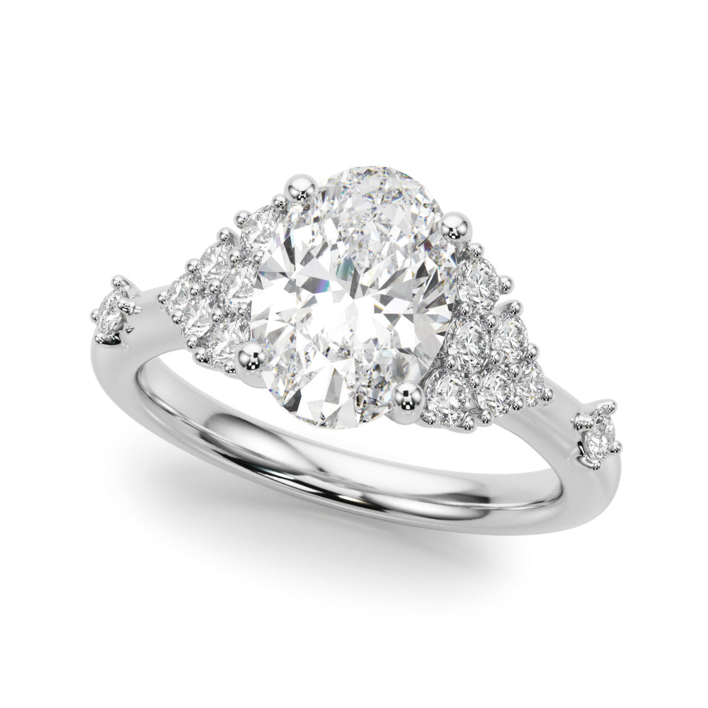 Sculpted Ov Center Round Diamond Engagement Ring — 9K/18K Gold & Platinum