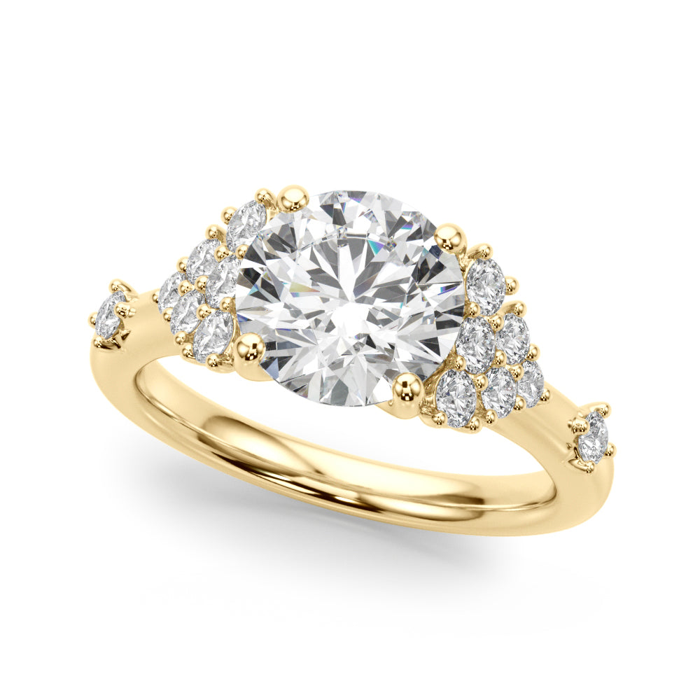 Sculpted Ov Center Round Diamond Engagement Ring — 9K/18K Gold & Platinum