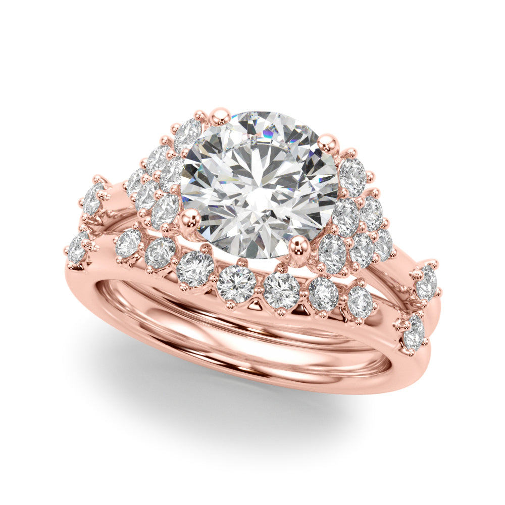 Sculpted Ov Center Round Diamond Engagement Ring — 9K/18K Gold & Platinum