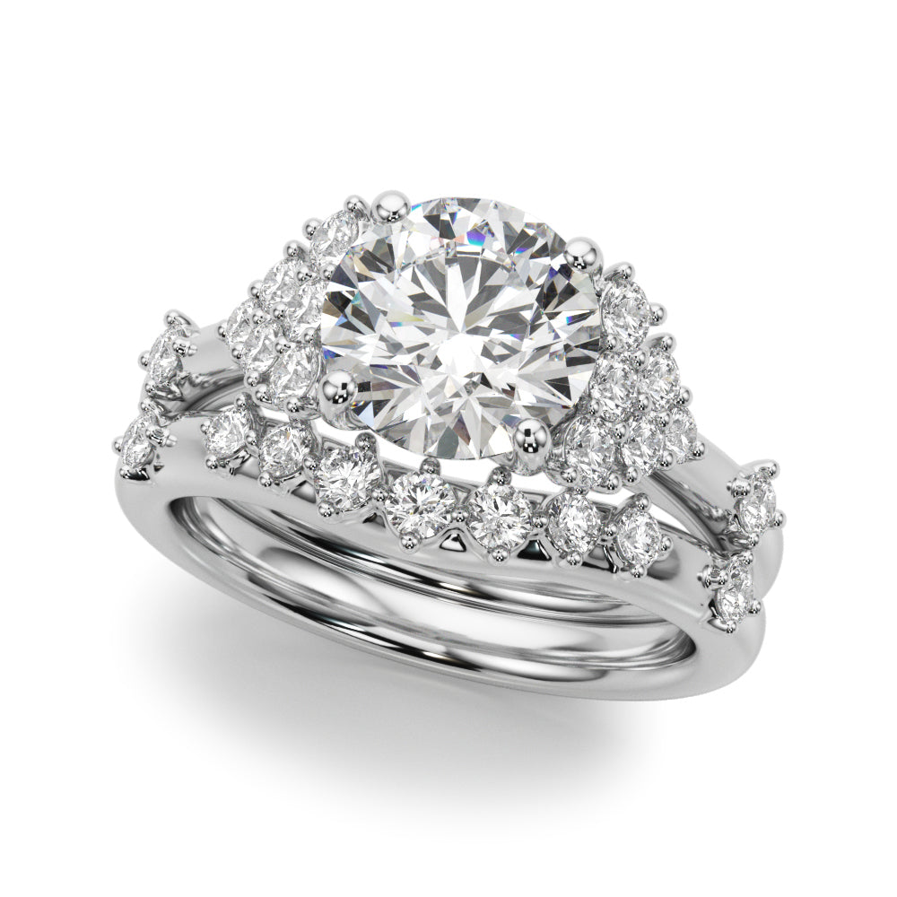 Sculpted Ov Center Round Diamond Engagement Ring — 9K/18K Gold & Platinum