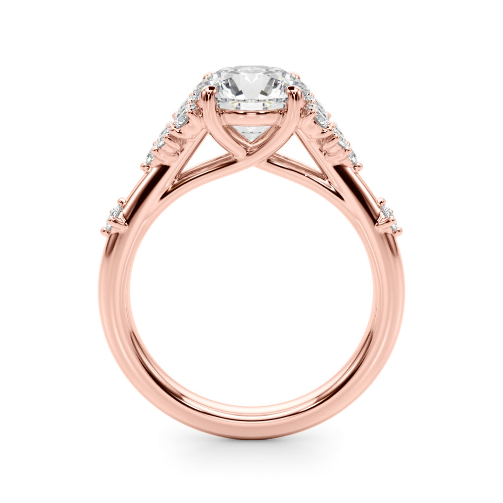 Sculpted Ov Center Round Diamond Engagement Ring — 9K/18K Gold & Platinum