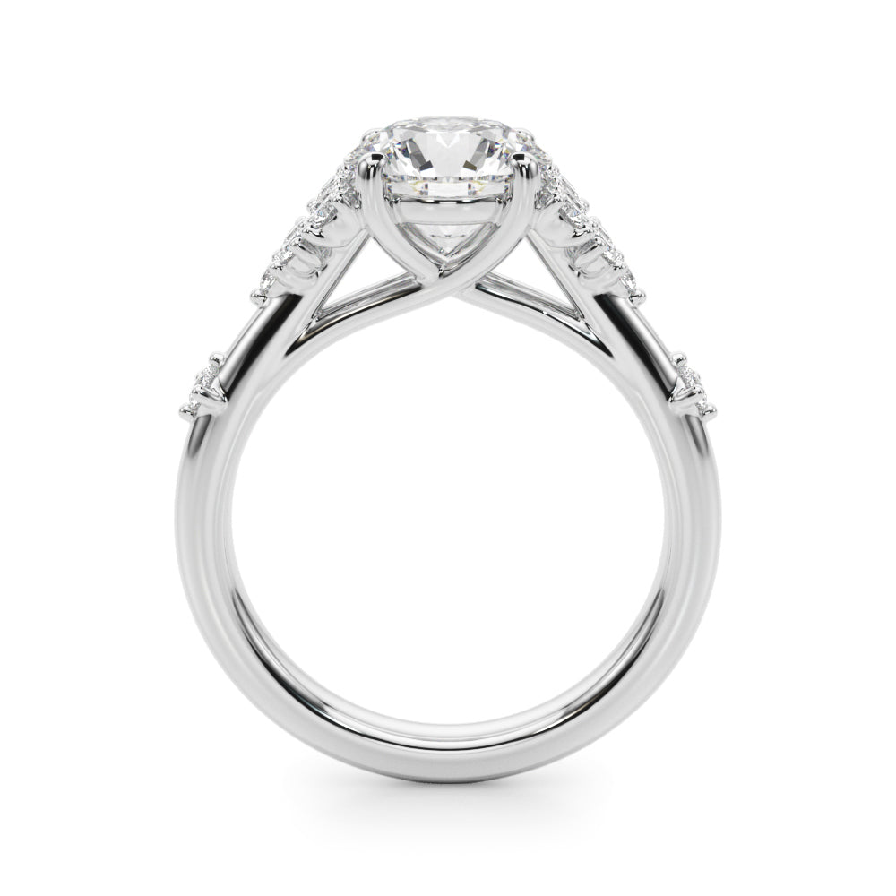 Sculpted Ov Center Round Diamond Engagement Ring — 9K/18K Gold & Platinum