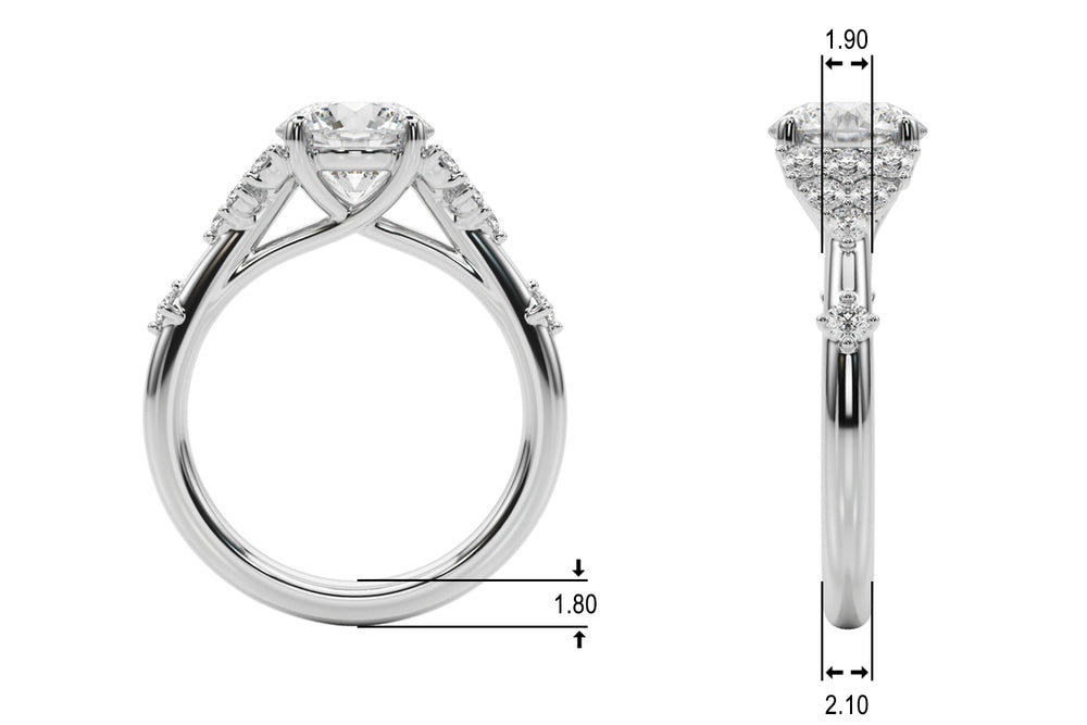 Sculpted Ov Center Round Diamond Engagement Ring — 9K/18K Gold & Platinum