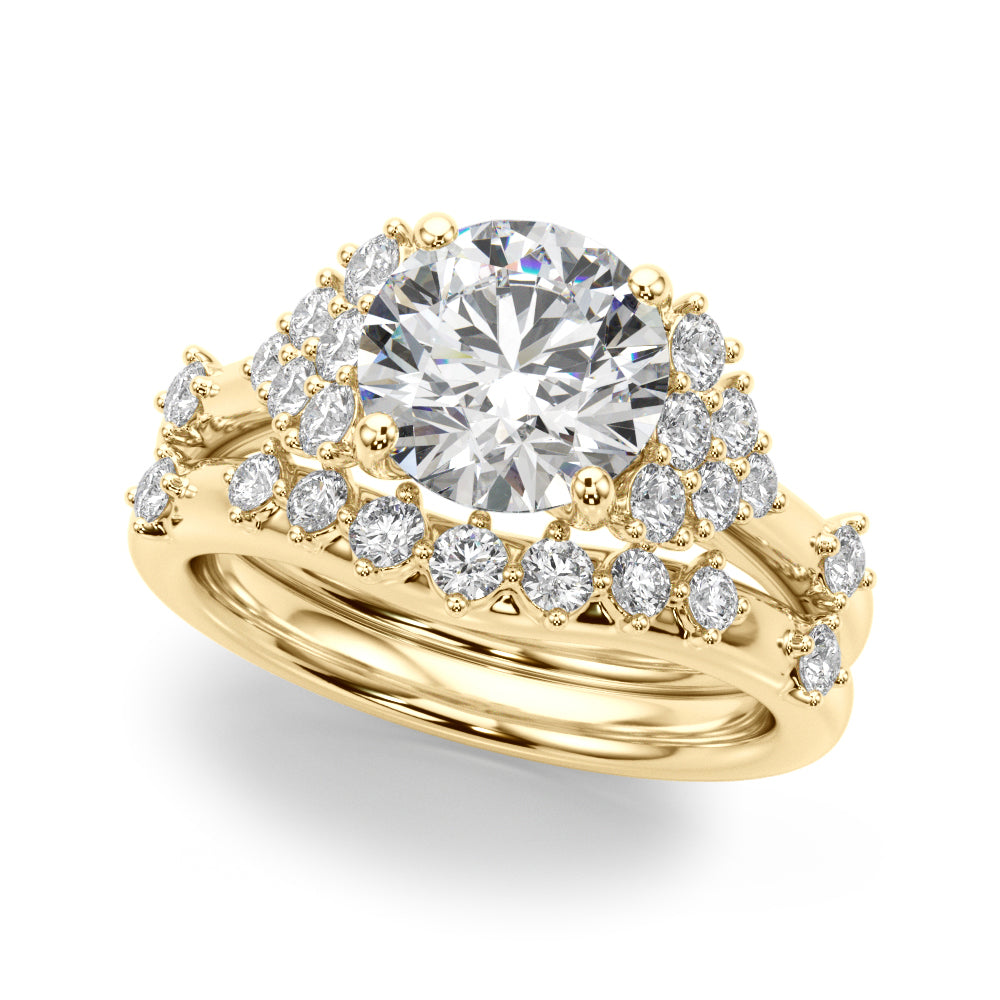 Sculpted Ov Center Round Diamond Engagement Ring — 9K/18K Gold & Platinum