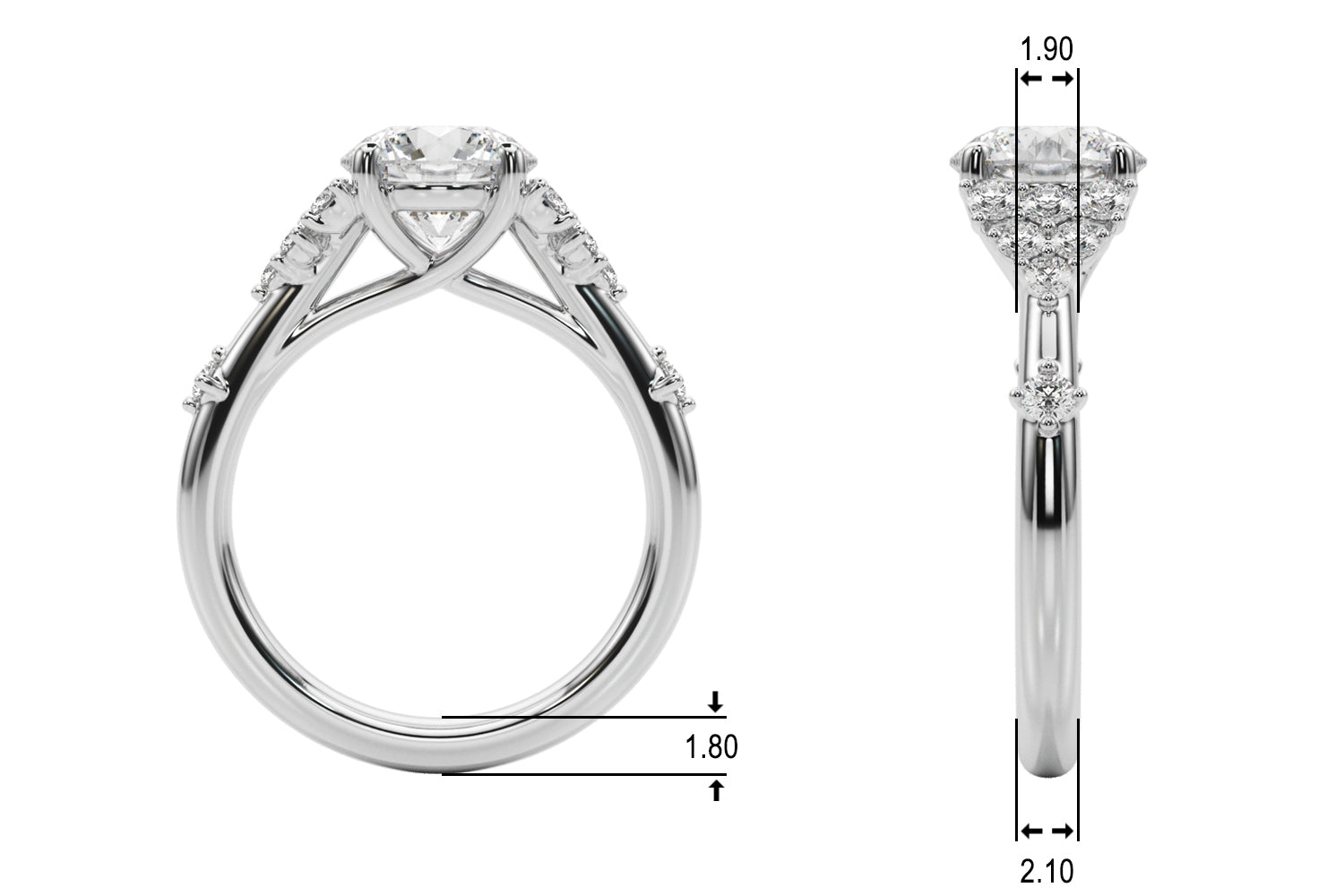 Sculpted Ov Center Round Diamond Engagement Ring — 9K/18K Gold & Platinum