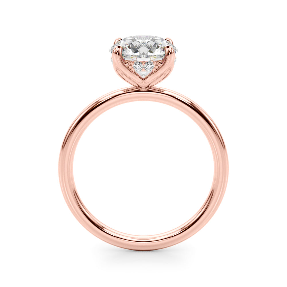 Radiant Hidden Halo Ov Engagement Ring Round Diamond Engagement Ring — 9K/18K Gold & Platinum