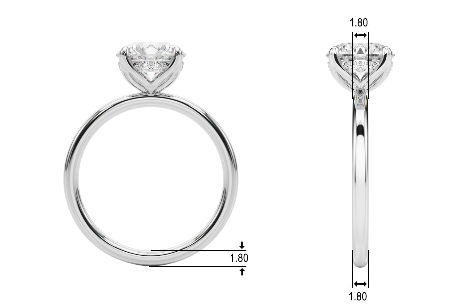 Radiant Hidden Halo Ov Engagement Ring Round Diamond Engagement Ring — 9K/18K Gold & Platinum
